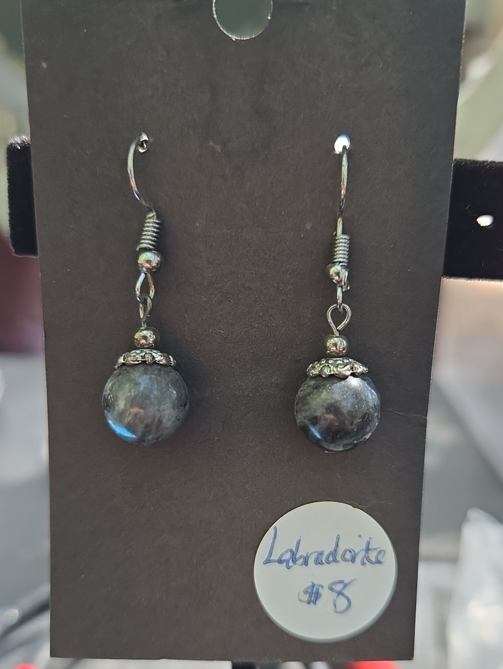 Labradorite Drop Earrings - Iridescent Gray Gemstone: G